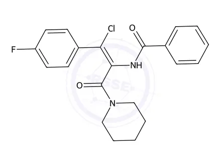 Chemical structure of (Z)-N-(1-Chloro-1-(4-fluorophenyl)-3-oxo-3-(piperidin-1-yl)prop-1-en-2-yl)benzamide