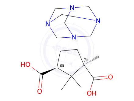 Chemical structure of camphoric acid, compound with 1,3,5,7-tetraazatricyclo[3.3.1.13,7]decane (1:1)
