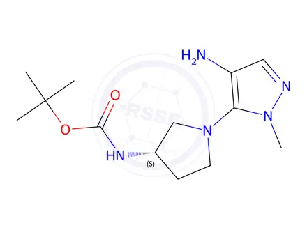 Chemical structure of (S)-tert-Butyl (1-(4-amino-1-methyl-1H-pyrazol-5-yl)pyrrolidin-3-yl)carbamate