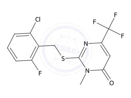 Chemical structure of 2-((2-Chloro-6-fluorobenzyl)thio)-3-methyl-6-(trifluoromethyl)pyrimidin-4(3H)-one