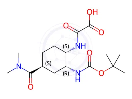 Chemical structure of 2-[[(1S,2R,4S)-4-[(dimethylamino)carbonyl]-2-[[(1,1-dimethylethoxy)carbonyl]amino]cyclohexyl]amino]-2-oxo-acetic acid