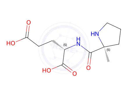 Chemical structure of (S)-2-((S)-2-methylpyrrolidine-2-carboxamido)pentanedioic acid