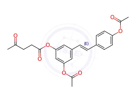 Chemical structure of Resveratrol Impurity 17 (1-O-Levulinoyl Resveratrol Diacetate)