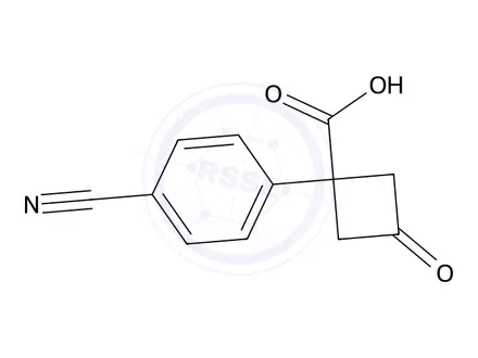 Chemical structure of 1-(4-Cyanophenyl)-3-oxocyclobutane-1-carboxylic acid