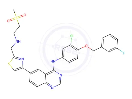 Chemical structure of N-(3-Chloro-4-((3-fluorobenzyl)oxy)phenyl)-6-(2-(((2-(methylsulfonyl)ethyl)amino)methyl)thiazol-4-yl)quinazolin-4-amine