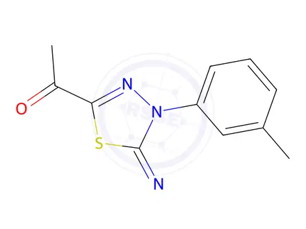 Chemical structure of 2-Acetyl-5-cyanimino-4,5-dihydro-4-(3-methylphenyl)-1,3,4-thiadiazole
