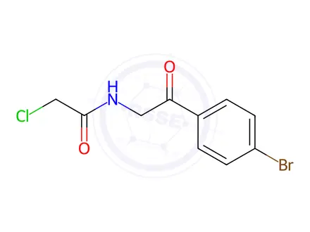 Chemical structure of N-(2-(4-bromophenyl)-2-oxoethyl)-2-chloroacetamide