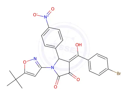 Chemical structure of 4-((4-Bromophenyl)(hydroxy)methylene)-1-(5-(tert-butyl)oxazol-3(2H)-yl)-5-(4-nitrophenyl)pyrrolidine-2,3-dione