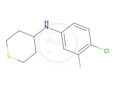 Chemical structure of N-(3-bromo-4-chlorophenyl)tetrahydro-2H-thiopyran-4-amine