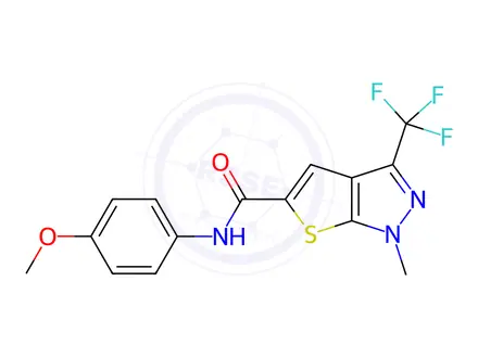 Chemical structure of N-(4-Methoxyphenyl)-1-methyl-3-(trifluoromethyl)-1H-thieno[2,3-c]pyrazole-5-carboxamide