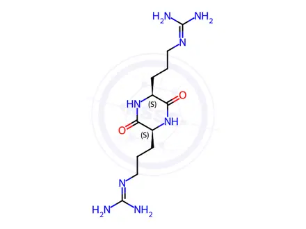 Chemical structure of Guanidine, N,N'''-[[(2S,5S)-3,6-dioxo-2,5-piperazinediyl]di-3,1-propanediyl]bis-