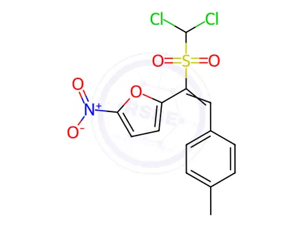 Chemical structure of 2-(1-((Dichloromethyl)sulfonyl)-2-(p-tolyl)vinyl)-5-nitrofuran