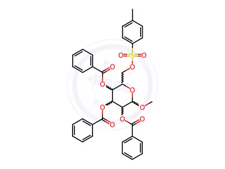 Chemical structure of Methyl 2,3,4-tri-O-benzoyl-6-O-[(4-methylphenyl)sulfonyl]-alpha-D-mannopyranoside