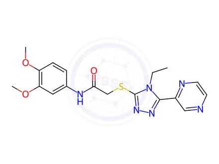 Chemical structure of N-(3,4-Dimethoxyphenyl)-2-((4-ethyl-5-(pyrazin-2-yl)-4H-1,2,4-triazol-3-yl)thio)acetamide