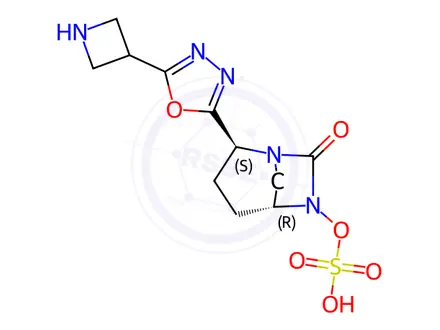 Chemical structure of (2S,5R)-2-(5-(azetidin-3-yl)-1,3,4-oxadiazol-2-yl)-7-oxo-1,6-diazabicyclo[3.2.1]octan-6-yl hydrogen sulfate