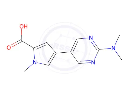 Chemical structure of 4-(2-(Dimethylamino)pyrimidin-5-yl)-1-methyl-1H-pyrrole-2-carboxylic acid