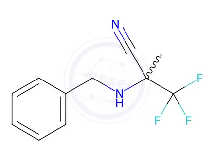 Chemical structure of 2-(benzylamino)-3,3,3-trifluoro-2-methylpropanenitrile