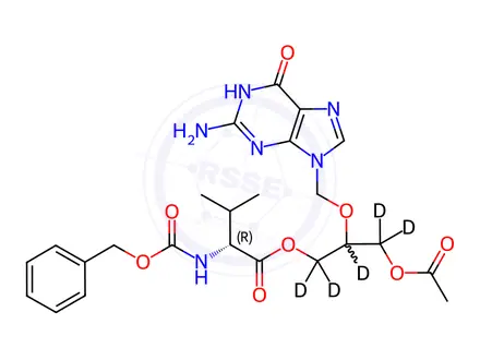 Chemical structure of O-Acetyl N-Benzyloxycarbonyl Valganciclovir-d5