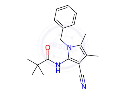 Chemical structure of N-(1-benzyl-3-cyano-4,5-dimethyl-1H-pyrrol-2-yl)pivalamide