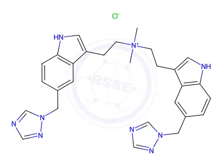 Chemical structure of 2-(5-((1H-1,2,4-triazol-1-yl)methyl)-1H-indol-3-yl)-N-(2-(5-((1H-1,2,4-triazol-1-yl)methyl)-1H-indol-3-yl)ethyl)-N,N-dimethylethanaminium chloride