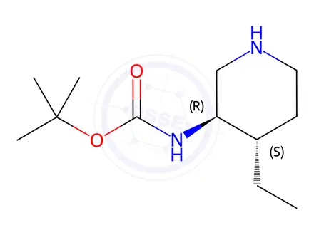 Chemical structure of Carbamic acid, N-[(3R,4S)-4-ethyl-3-piperidinyl]-, 1,1-dimethylethyl ester
