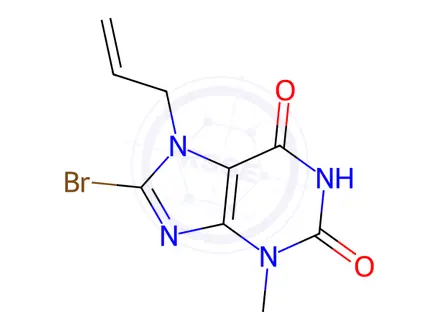 Chemical structure of 7-allyl-8-bromo-3-methyl-3,7-dihydro-1H-purine-2,6-dione