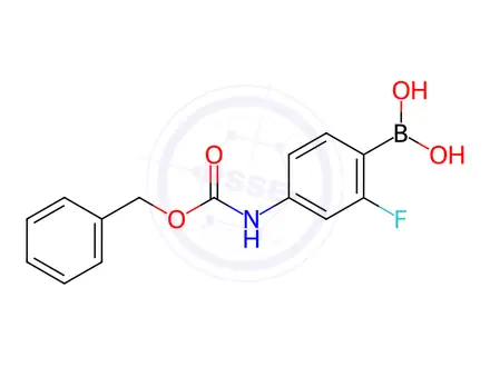 Chemical structure of 4-(benzyloxycarbonylamino)-2-fluorophenylboronic acid