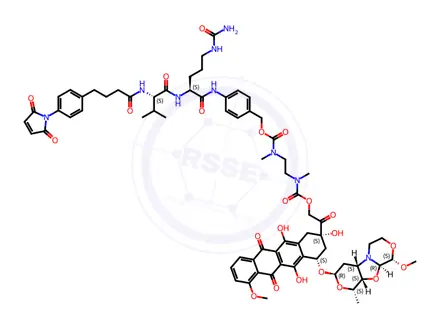 Chemical structure of Mal-Phe-C4-VC-PAB-DMEA-PNU-159682