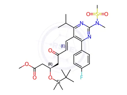 Chemical structure of (3R,6E)-3-[[(1,1-Dimethylethyl)dimethylsilyl]oxy]-7-[4-(4-fluorophenyl)-6-(1-methylethyl)-2-[methyl(methylsulfonyl)amino]-5-pyrimidinyl]-5-oxo-6-heptenoic acid Methyl Ester