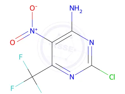 Chemical structure of 2-Chloro-5-nitro-6-(trifluoromethyl)pyrimidin-4-amine