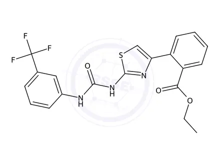 Chemical structure of Ethyl 2-(2-(3-(3-(trifluoromethyl)phenyl)ureido)thiazol-4-yl)benzoate