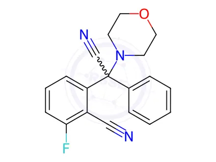 Chemical structure of 2-[cyano(morpholino)phenylmethyl]-6-fluorobenzenecarbonitrile