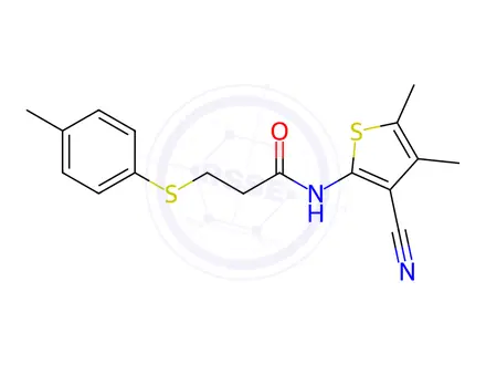 Chemical structure of N-(3-Cyano-4,5-dimethylthiophen-2-yl)-3-(p-tolylthio)propanamide
