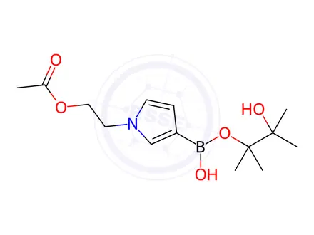 Chemical structure of 2-(3-(Hydroxy((3-hydroxy-2,3-dimethylbutan-2-yl)oxy)boranyl)-1H-pyrrol-1-yl)ethyl acetate