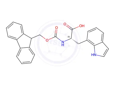 Chemical structure of (S)-2-((((9H-fluoren-9-yl)methoxy)carbonyl)amino)-3-(1H-indol-7-yl)propanoic acid