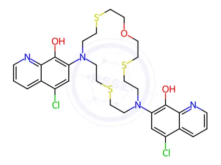 Chemical structure of 7,7'-(1-OXA-4,10,16-TRITHIA-7,13-DIAZACYCLOOCTADECANE-7,13-DIYL)BIS[5-CHLORO-8-QUINOLINOL]