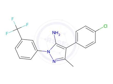 Chemical structure of 4-(4-Chlorophenyl)-3-methyl-1-(3-(trifluoromethyl)phenyl)-1H-pyrazol-5-amine