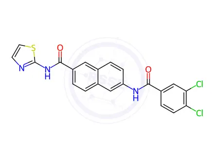 Chemical structure of 6-(3,4-Dichlorobenzamido)-N-(thiazol-2-yl)-2-naphthamide