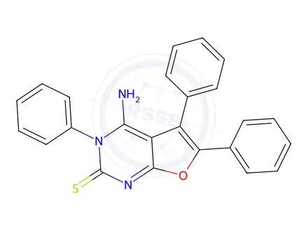 Chemical structure of 4-Imino-3,5,6-triphenyl-1H,2H,3H,4H-furo[2,3-d]pyrimidine-2-thione
