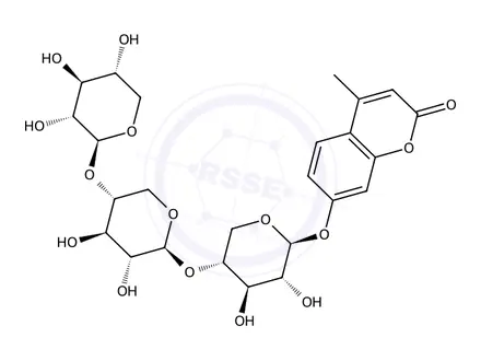 Chemical structure of 4-Methylumbelliferyl-β-D-xylotrioside