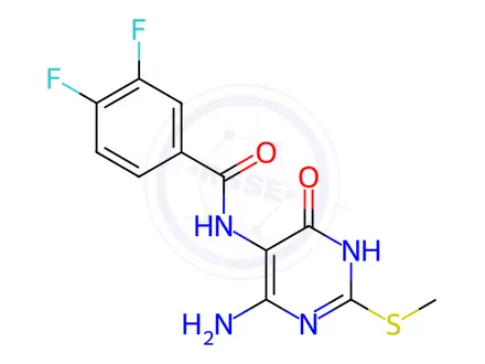 Chemical structure of N-(4-Amino-2-(methylthio)-6-oxo-1,6-dihydropyrimidin-5-yl)-3,4-difluorobenzamide