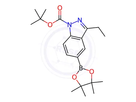 Chemical structure of tert-Butyl 3-ethyl-5-(4,4,5,5-tetramethyl-1,3,2-dioxaborolan-2-yl)-1H-indazole-1-carboxylate