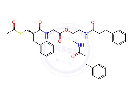 Chemical structure of Glycine, N-(2-((acetylthio)methyl)-1-oxo-3-phenylpropyl)-, 2-((1-oxo-3-phenylpropyl)amino)-1-(((1-oxo-3-phenylpropyl)amino)methyl)ethyl este r, (+-)-