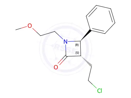 Chemical structure of (3S,4R)-3-(2-chloroethyl)-1-(2-methoxyethyl)-4-phenylazetidin-2-one