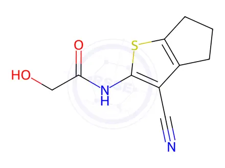 Chemical structure of N-(3-cyano-5,6-dihydro-4H-cyclopenta[b]thiophen-2-yl)-2-hydroxyacetamide