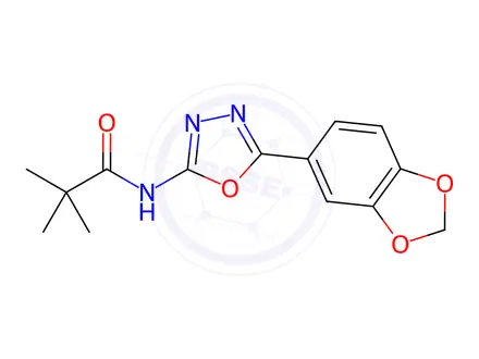 Chemical structure of N-(5-(Benzo[d][1,3]dioxol-5-yl)-1,3,4-oxadiazol-2-yl)pivalamide