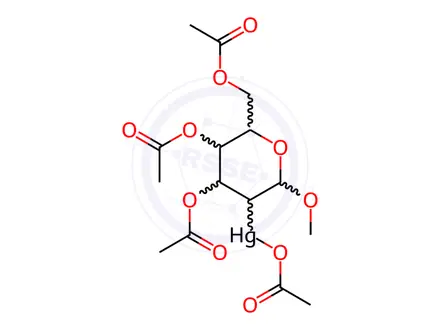 Chemical structure of Methyl 3-O,4-O,6-O-triacetyl-2-[(acetyloxy)mercurio(II)]-2-deoxy-β-D-glucopyranoside