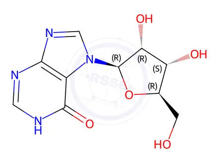 Chemical structure of Inosine Impurity 9 (7-β-Ribofuranosylhypoxanthine)