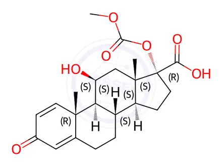 Chemical structure of (8S,9S,10R,11S,13S,14S,17R)-11-hydroxy-17-((methoxycarbonyl)oxy)-10,13-dimethyl-3-oxo-6,7,8,9,10,11,12,13,14,15,16,17-dodecahydro-3H-cyclopenta[a]phenanthrene-17-carboxylic acid