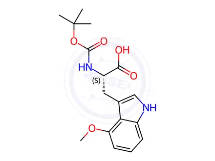 Chemical structure of (2S)-3-(4-methoxy-1H-indol-3-yl)-2-[(2-methylpropan-2-yl)oxycarbonylamino]propanoic acid